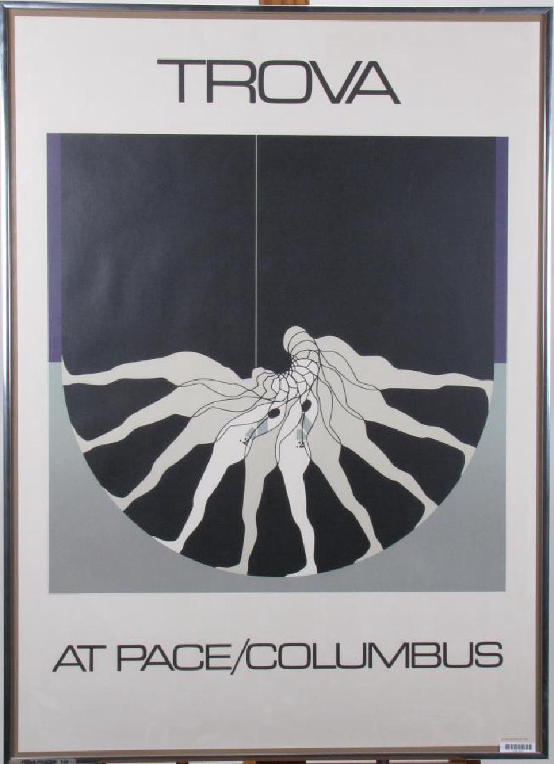 Ernest Trova Exhibition Poster, 1970: A framed, 1970 exhibition poster, featuring the work of Ernest Trova (MO, 1927-2009), at Pace Editions, Columbus (OH), size as framed 36x26