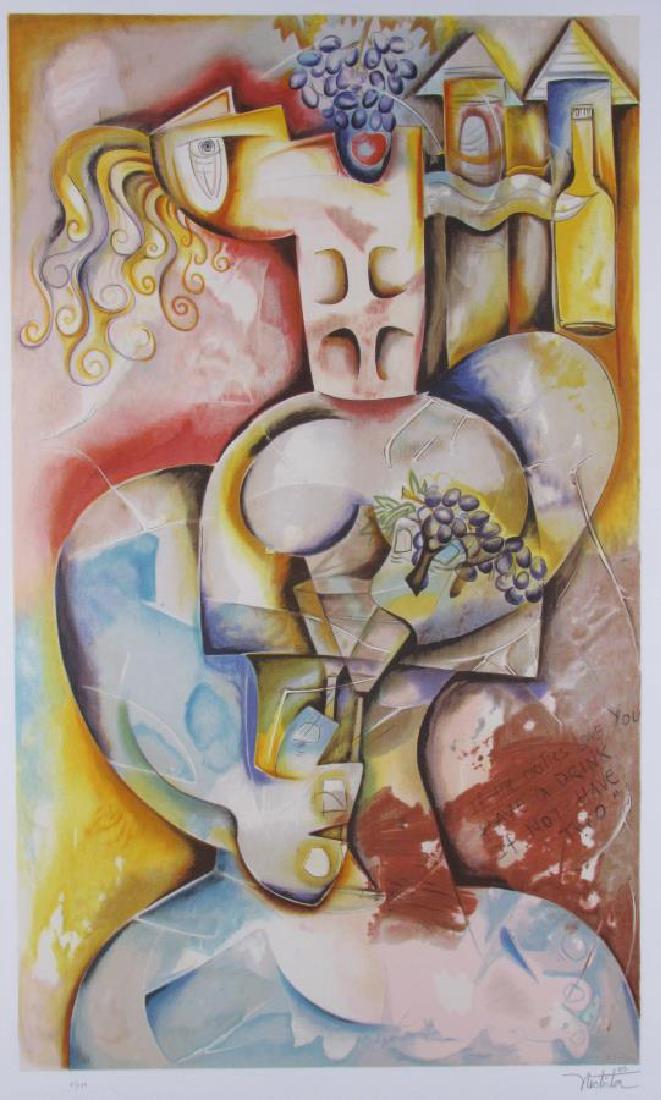 Alexandra Nechita Ltd Edition "The Wine Taster": Alexandra Nechita (Romania, b 1985), limited edition lithograph "The Wine Taster", signed, dated 2003, and numbered 91/149 in pencil lower margin, with C of A, sheet embossed Mourlot Atelier and the a