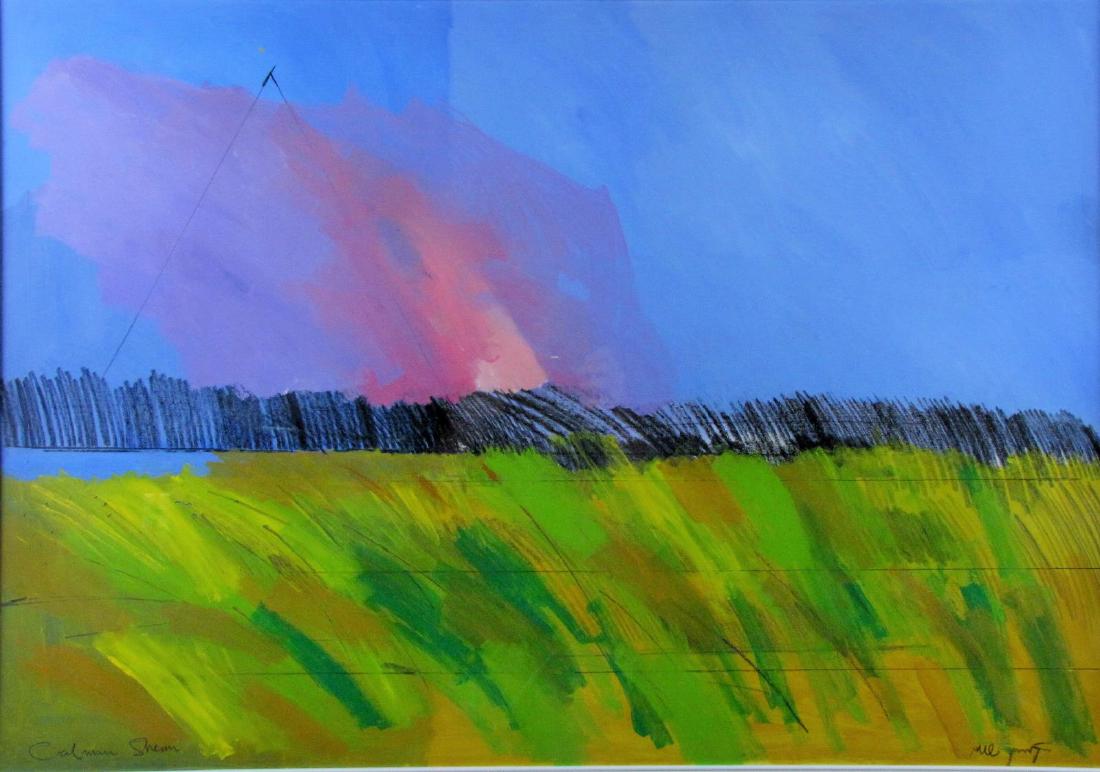 Calman Shemi 27x38 MixMed "Before the Harvest": Calman Shemi (Argentina/Israel, b 1939 27x38 , MixMed , signed lower left , "Before the Harvest" , Depicting: landscape , Inscribed: titled on Circle Fine Art tag verso framed 36 x 49 inches