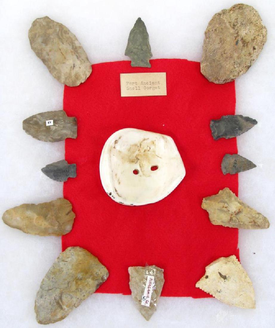 Framed Fort Ancient Shell Gorget and Stone Tools (1 of 7)