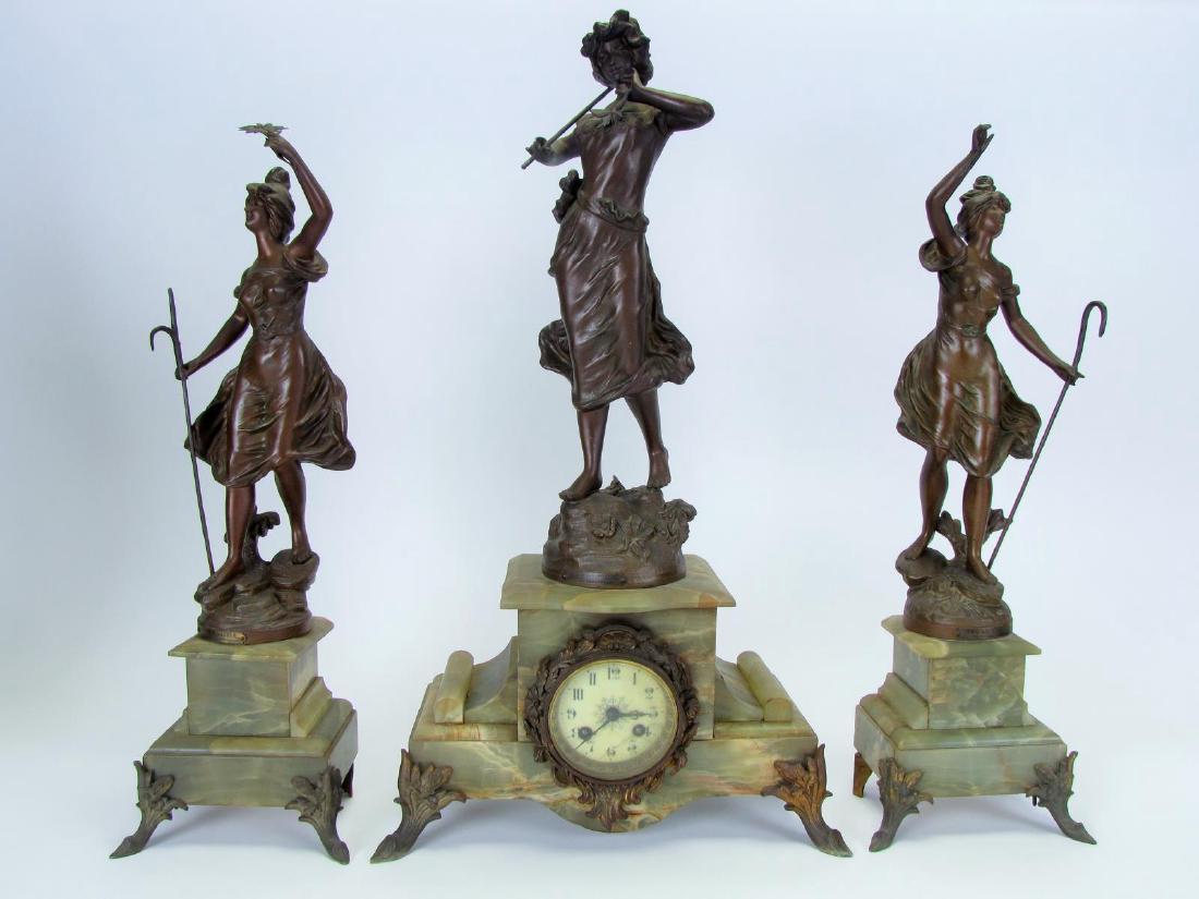 Figural Spelter Clock and Garniture Set (1 of 6)