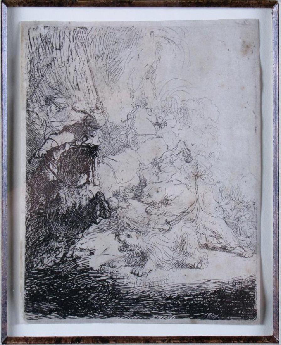 17th Cent Rembrandt Etching "Small Lion Hunt" B115 (1 of 7)