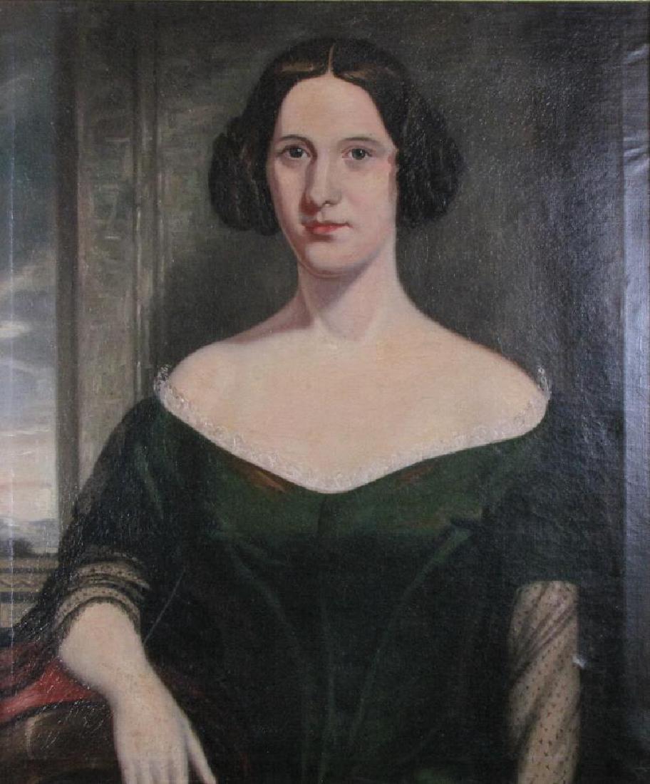 Unsigned Antique 28x24 O/C Portrait of Woman (1 of 2)