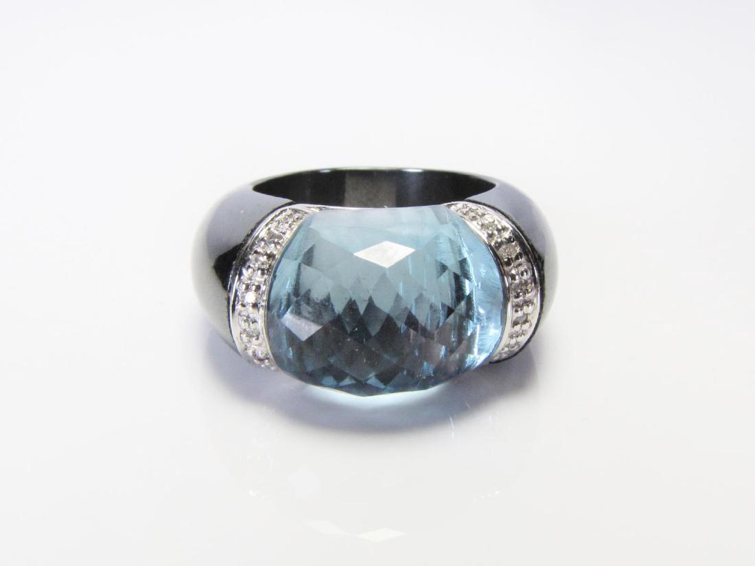 A 14K White Gold Blue Topaz, Diamond Ring (1 of 2)