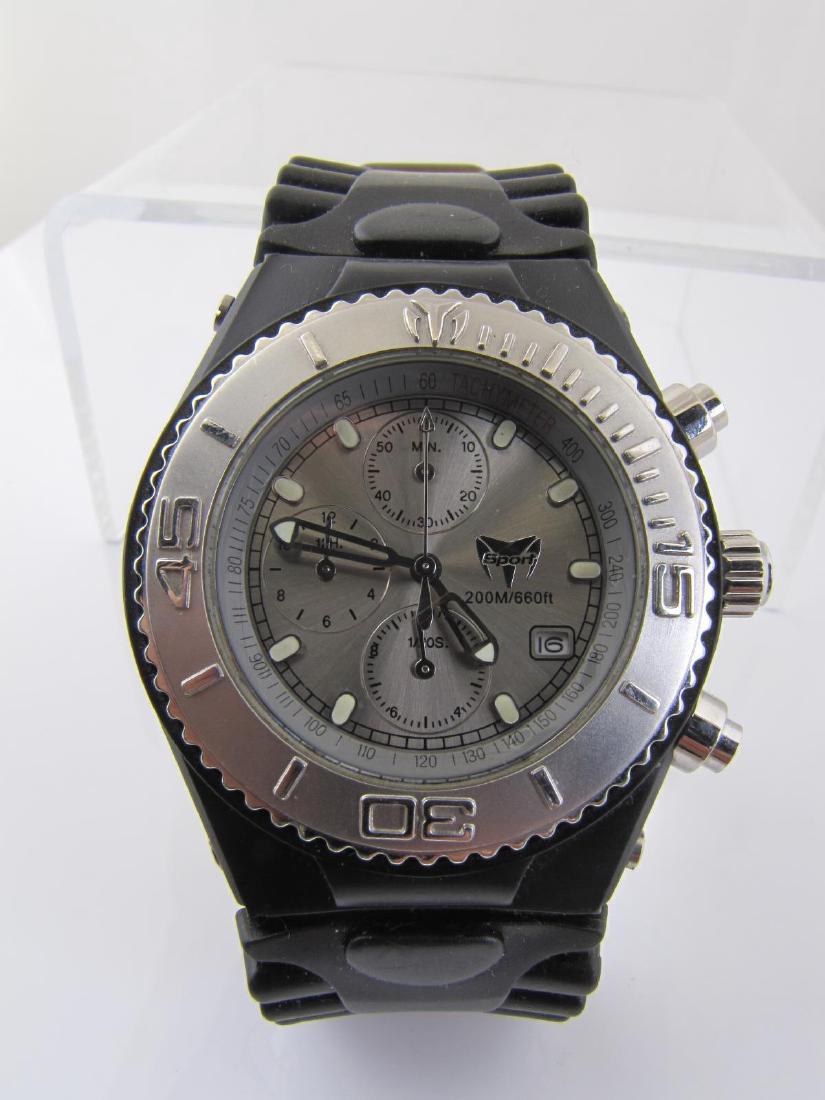 Gent's TechnoMarine Chronograph Raft RSEB05 Watch: A gentleman's TechnoMarine chronograph Raft RSEB05 wristwatch, lack silicone covered stainless steel case with a black silicone strap, uni-directional rotating silver-tone bezel, silver dial with lumi