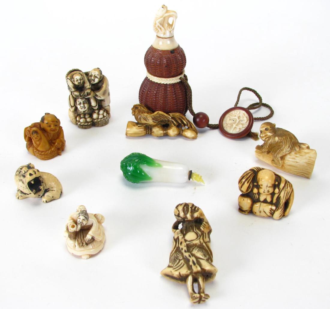 Group of Oriental Carved Netsuke and Snuff Bottles (1 of 12)