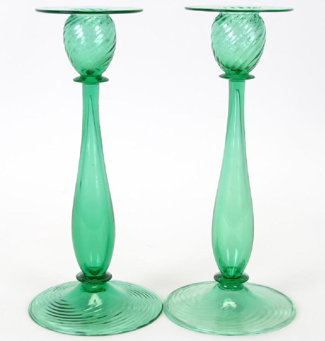 Pair of Steuben Optic Art Glass Candlesticks (1 of 3)
