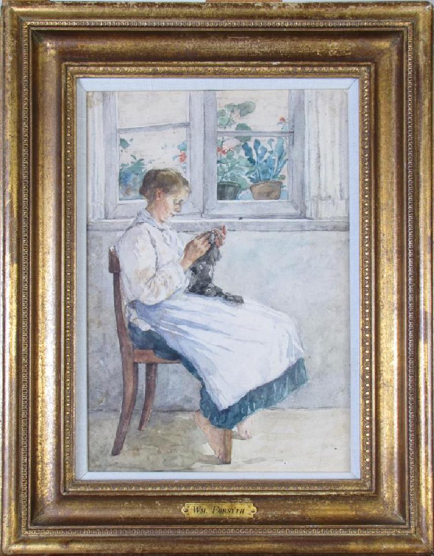 William J Forsyth 13x9 WC "Sewing by the Window" (1 of 4)