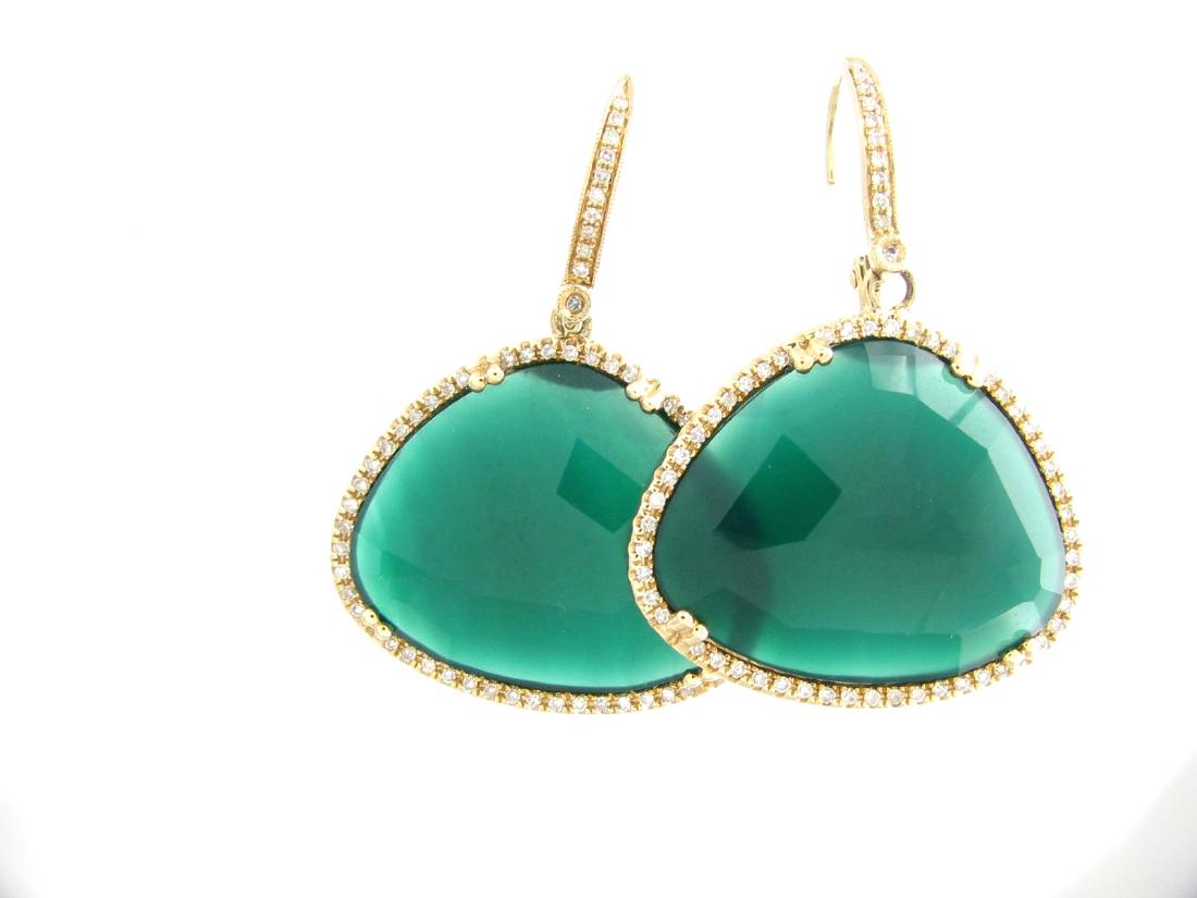 Pair 14K YG Diamond, Green Onyx Dabakarov Earrings (1 of 1)