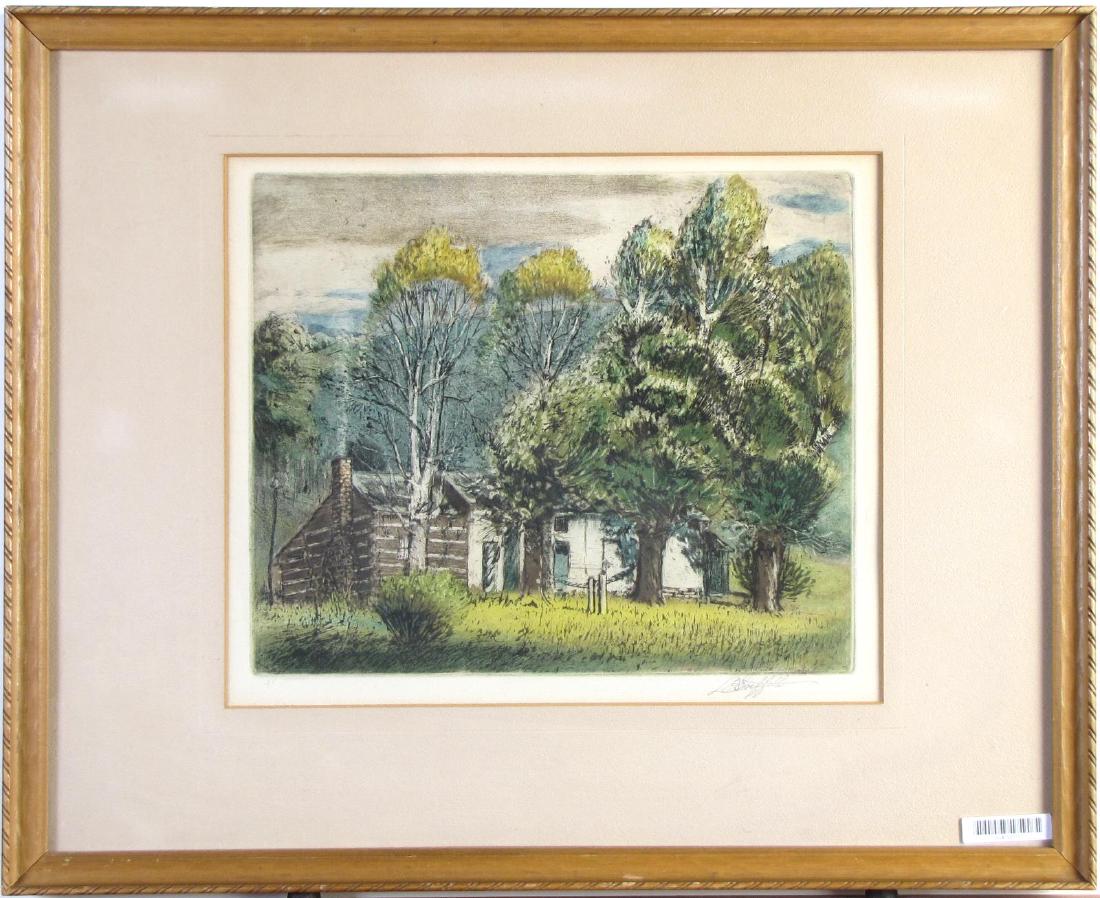 LO Griffith Aquatint Etching, Country Cottage (1 of 4)