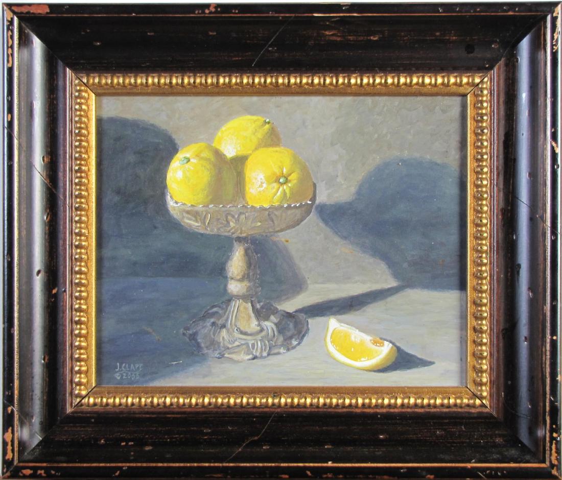 J Clapp 8x10 O/B Lemons in Compote: J Clapp (American) 8x10 , O/B , signed lower left, 2005 , Lemons in Compote , Depicting: still life as framed 12x14