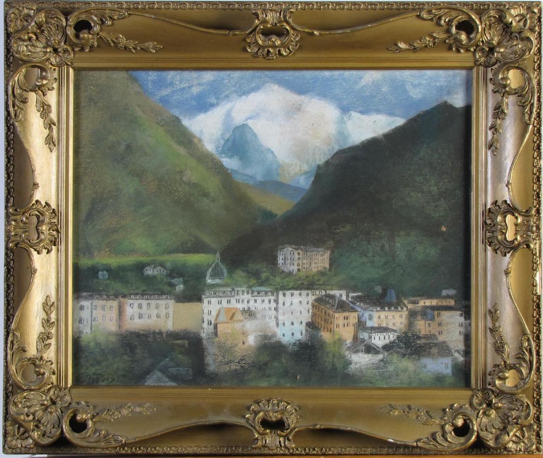 Signed E. Nyquist 16x20 Pastel Mountain Village (1 of 5)