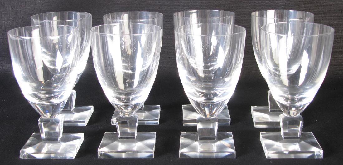 Eight Orrefors 'Gustav Adolf' White Wine Glasses: Eight Orrefors 'Gustav Adolf' White Wine Glasses, round crystal glasses with square stems and bases, signed on side of base "Orrefors", 4.75" high