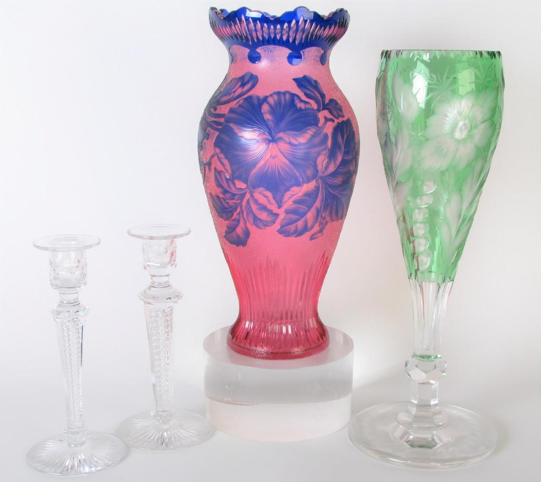 Group of Decorated Glass Vases and Candlesticks (1 of 4)