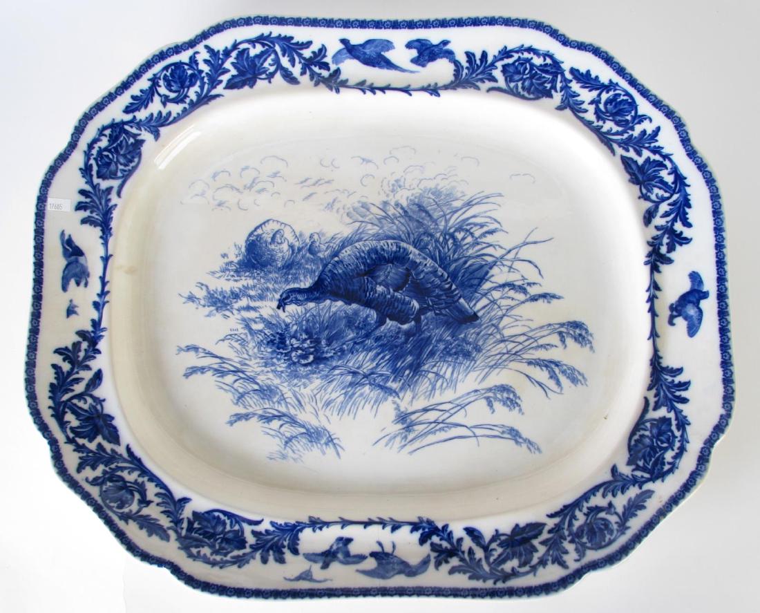Very Large Antique Flow Blue Turkey Platter, 25 x 21 in (1 of 5)