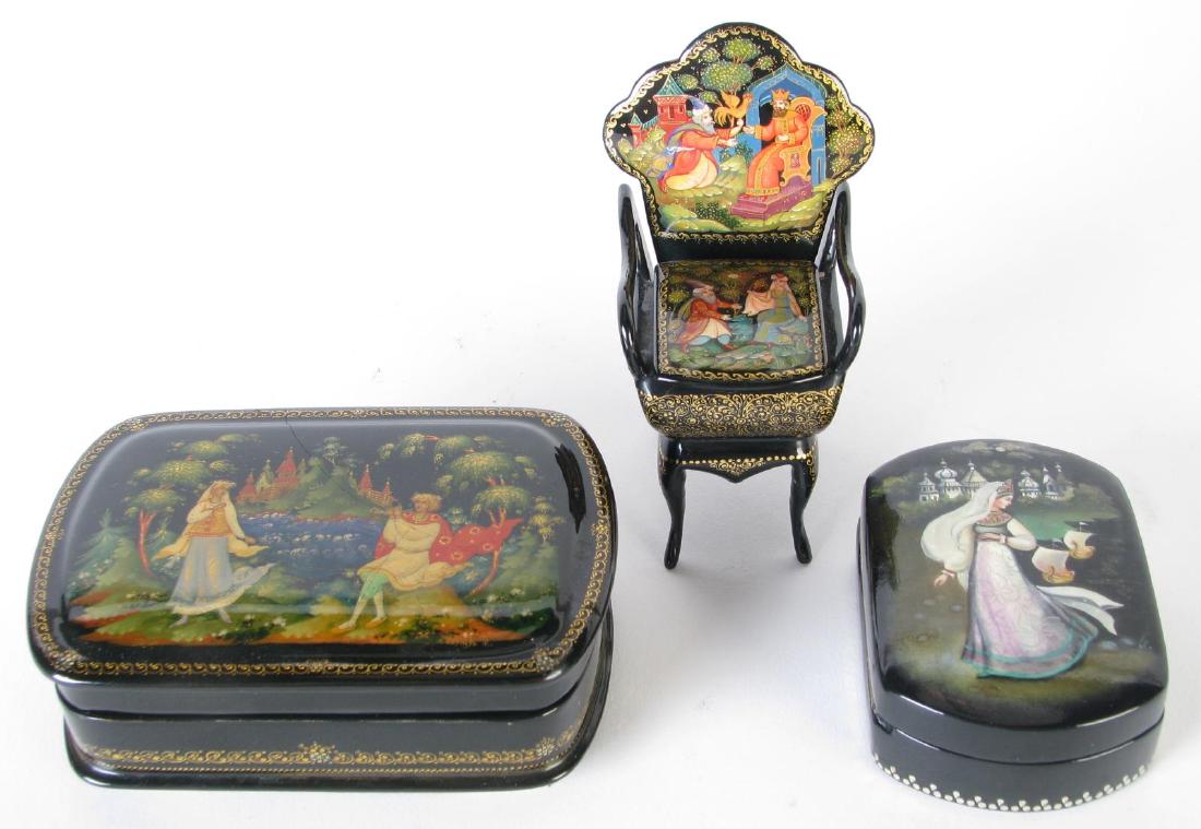 Three Russian Black Lacquer Boxes (1 of 4)