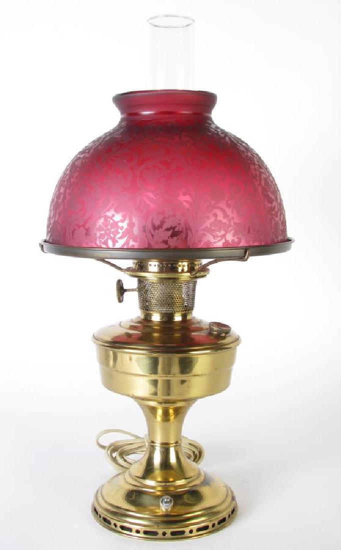 Aladdin Brass Lamp with Ruby Glass Shade (1 of 2)