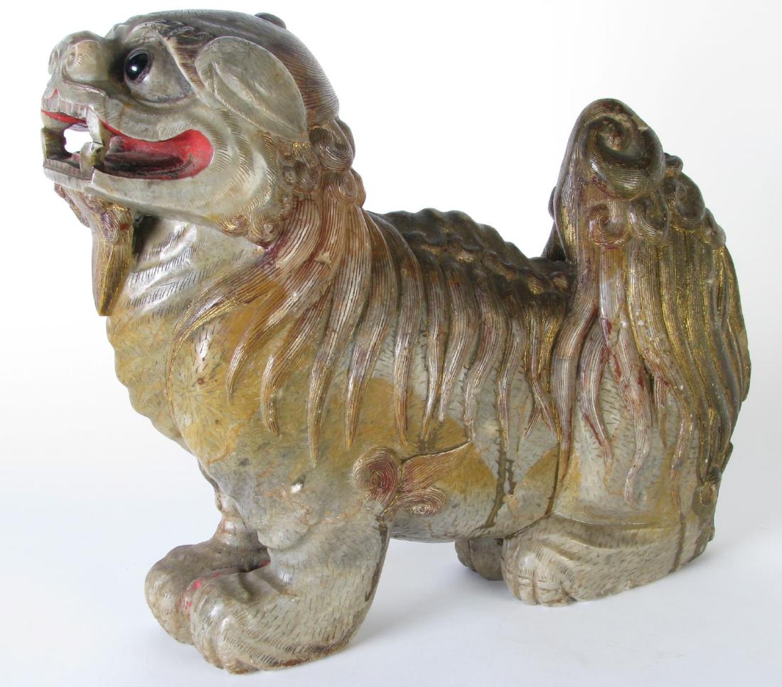 Monumental Oriental Carved Soapstone Foo Dog (1 of 3)