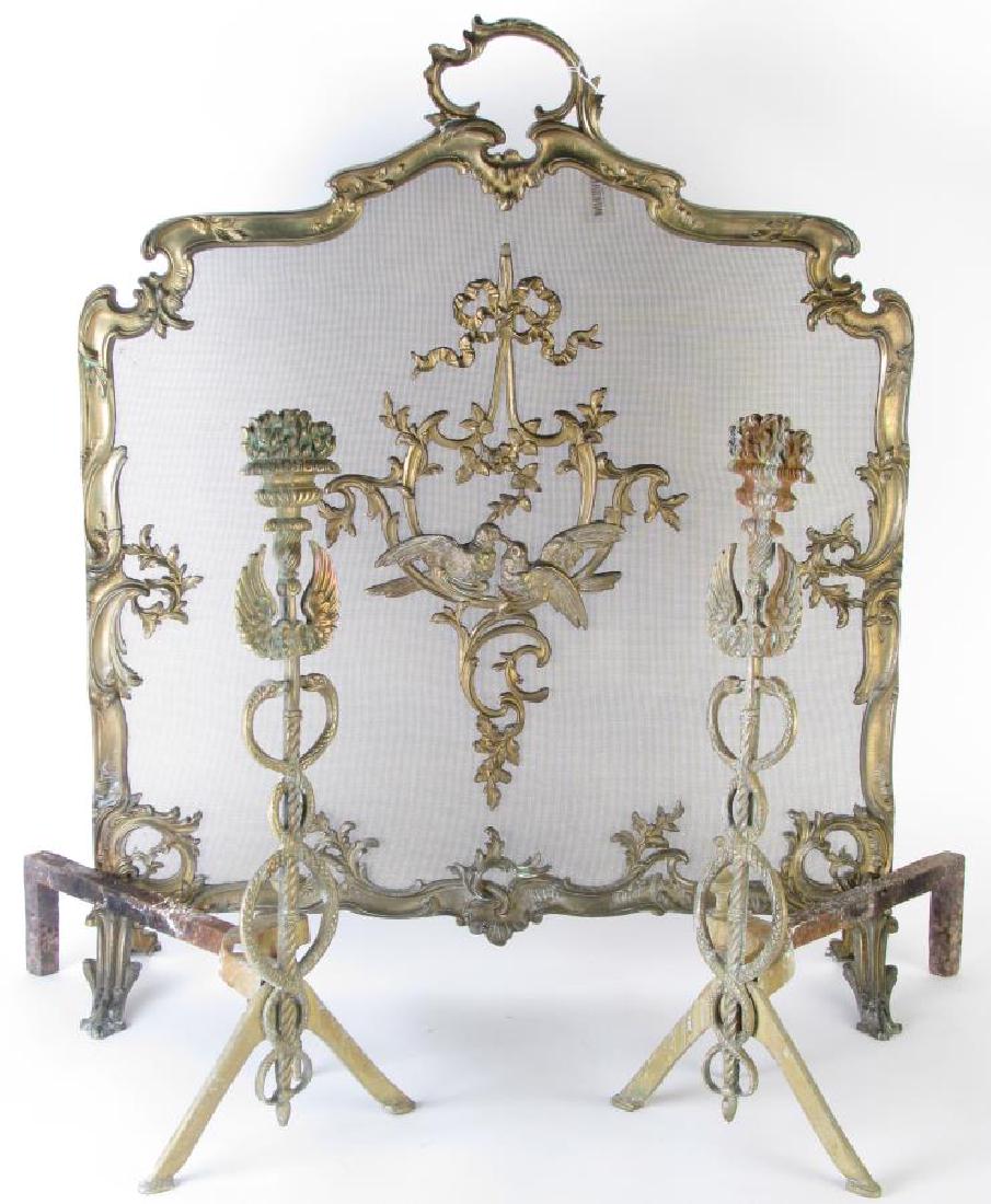 French Style Fireplace Screen and Andirons (1 of 3)