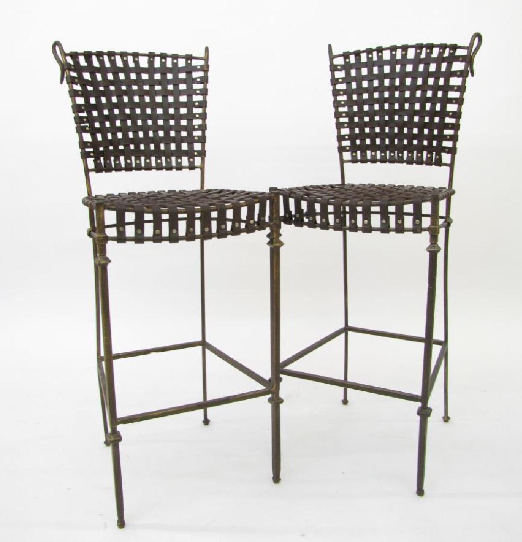 Pair of Woven Leather Barstools (1 of 3)