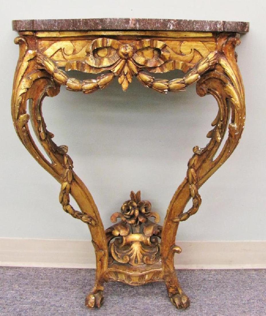 Antique Carved Gilt Wood Marble Top Console Table (1 of 4)