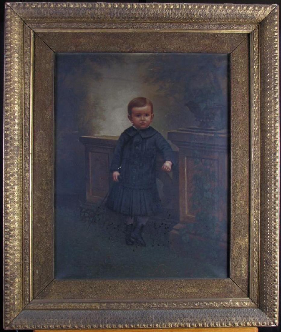 John E Bundy 27x21 O/C Folk Art Portrait, Boy (1 of 5)