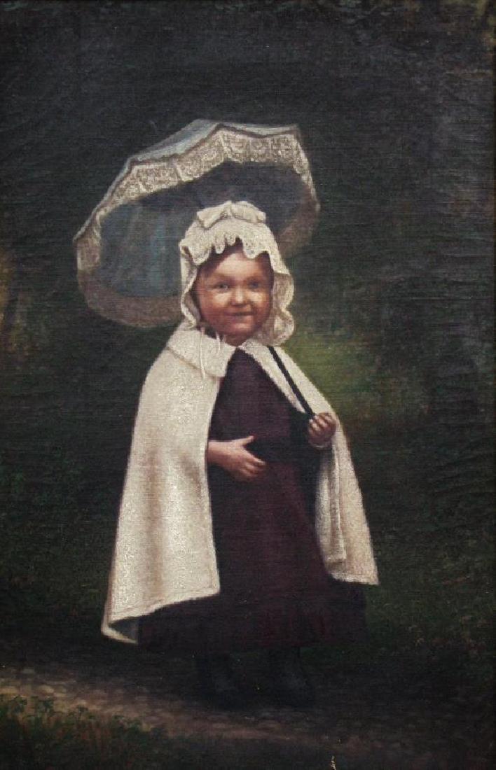 John E Bundy 22x14 O/C Folk Art Portrait, Child (1 of 5)