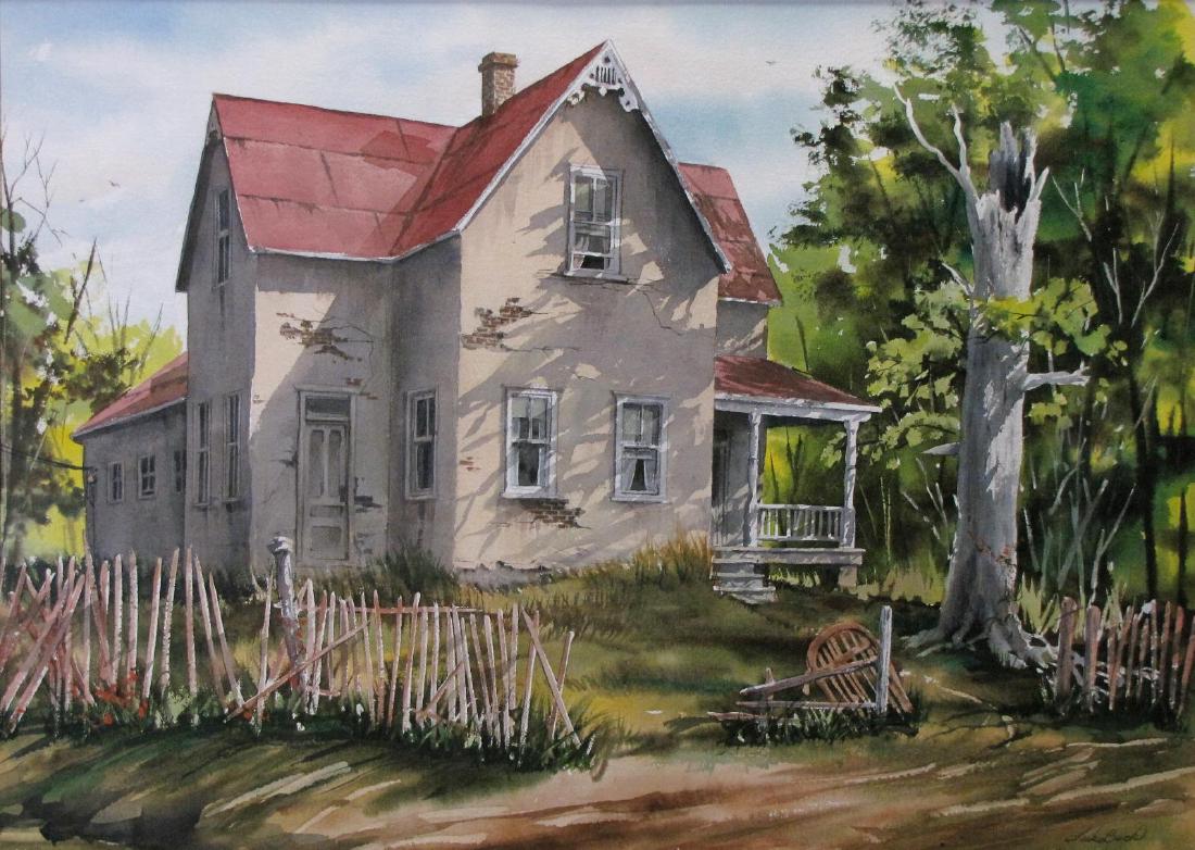 Luke Buck 21x29 WC Old House, Red Roof (1 of 2)