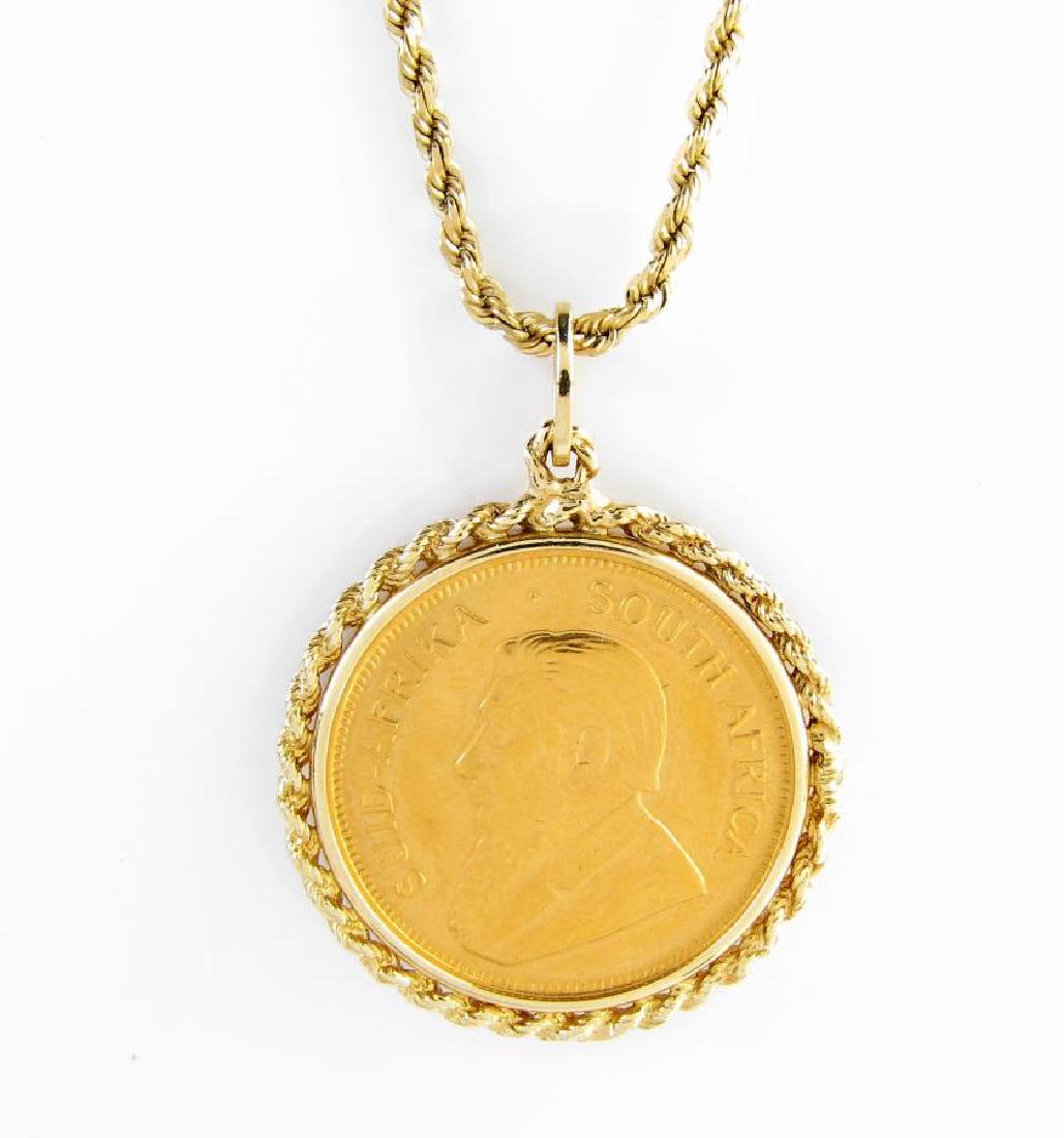 14K Yellow Gold Krugerrand Pendant, Chain (1 of 3)