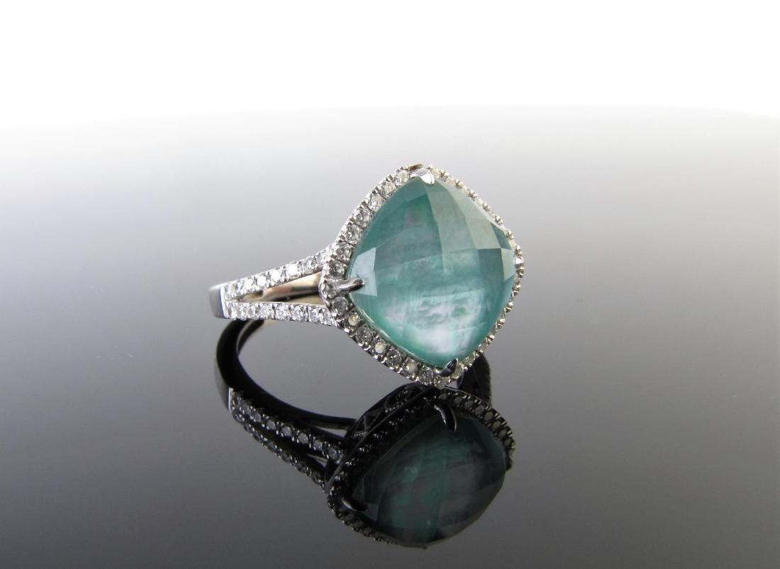 14K White Gold, Green Amethyst, Diamond Ring (1 of 1)