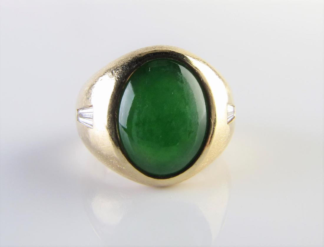 14K Yellow Gold Jade, Diamond Thrapp Ring (1 of 6)