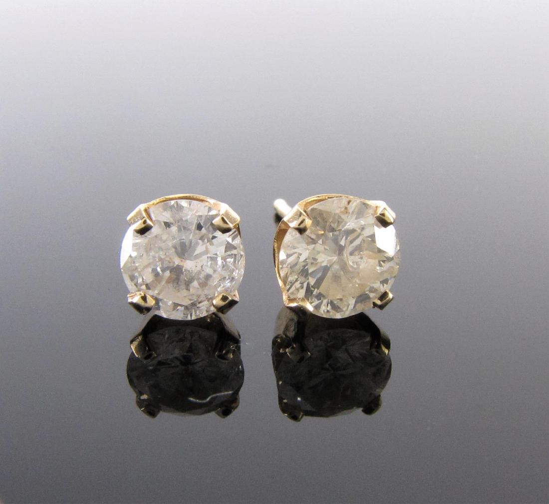 14K Yellow Gold Round Diamond Stud Earrings, 1.4CT (1 of 1)
