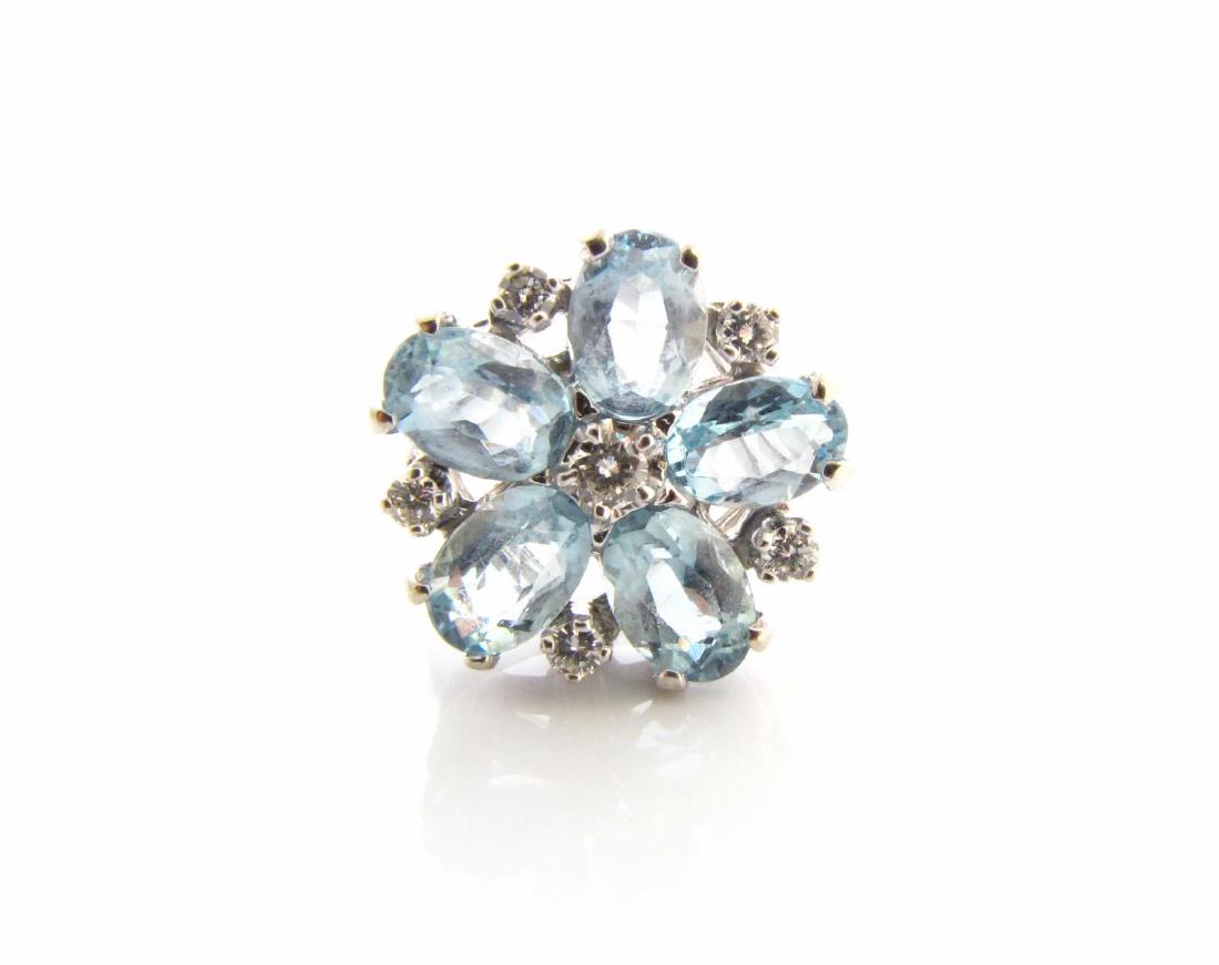14K White Gold Aquamarine, Diamond Flower Ring (1 of 1)