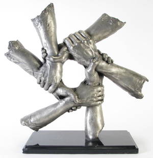 Ltd Edition Bronze Sculpture, "Synergy", G. Price: A limited edition bronze sculpture, "Synergy", by Gary Price (American, b. 1955), dated 1994, produced in a limited edition, this is #25 of 50, signed dated and numbered on one arm, black marble base,