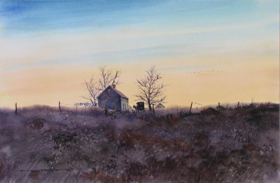 Todd Reifers 14x21 WC Amish Homestead: Todd Reifers (IN, active) 14x21 , WC , signed lower left , Amish Homestead , Depicting: Home, horse and buggy