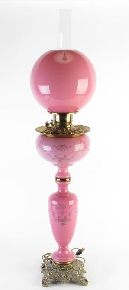 Victorian Pink Glass Table Lamp (1 of 3)