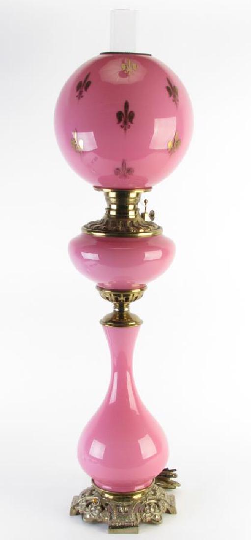 Victorian Pink Glass Table Lamp (1 of 3)