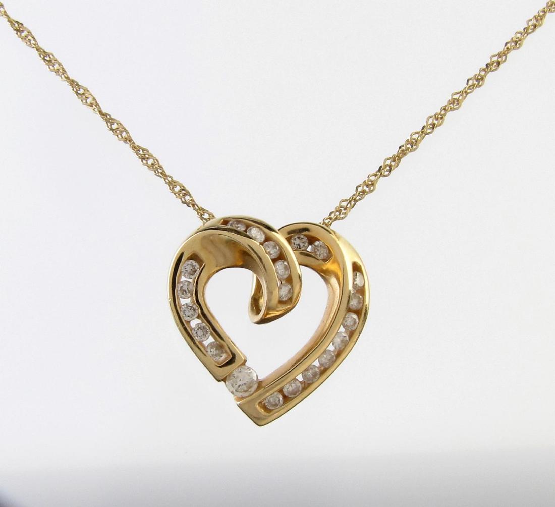 14K Yellow Gold Open Diamond Heart Pendant, Chain (1 of 1)
