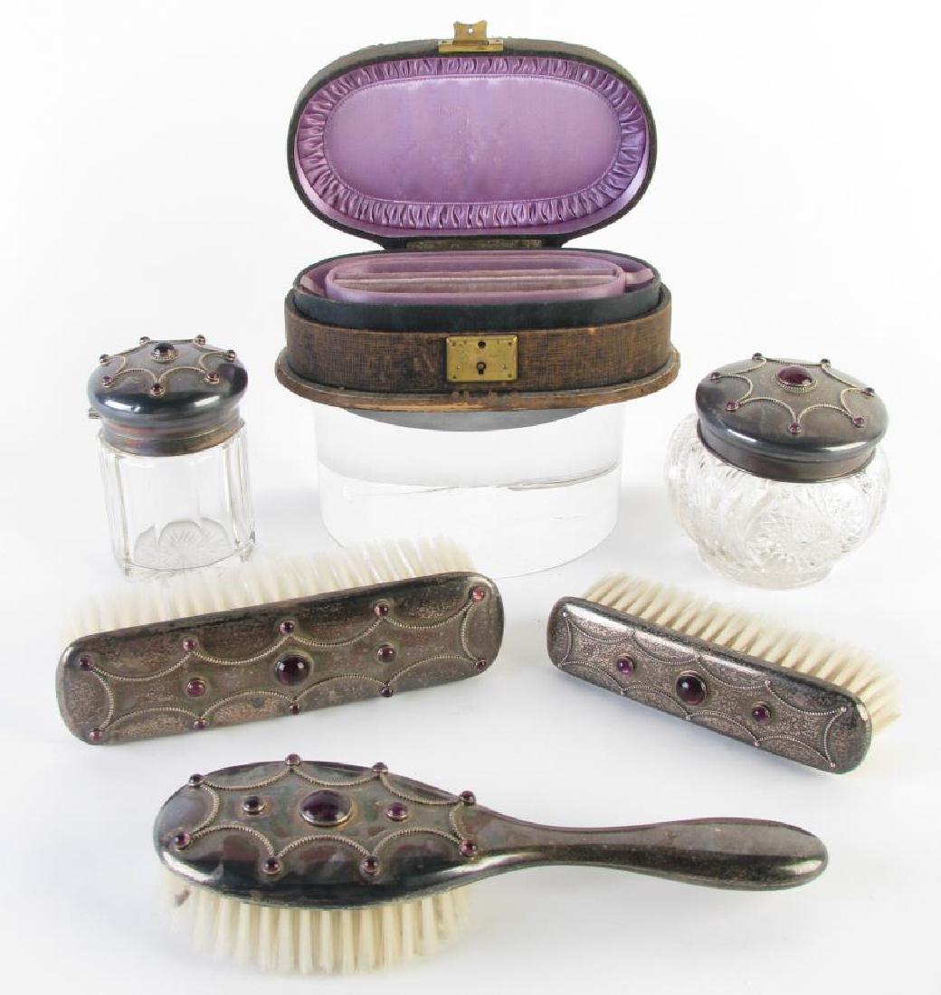 Sterling Dresser Set and Leather Jewelry Box (1 of 7)