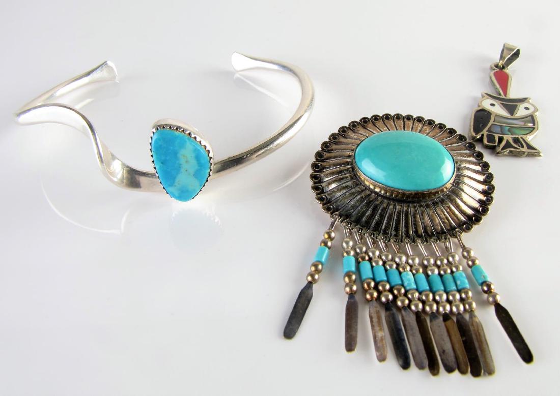 Southwest Silver Cuff, Pendants, Turquoise, MOP (1 of 7)