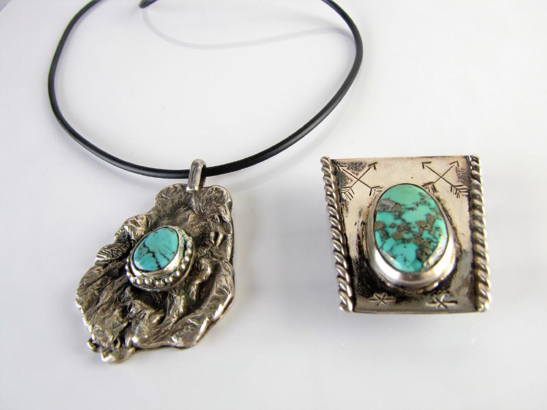 Silver Turquoise Pendant and Bolo Slide (1 of 5)