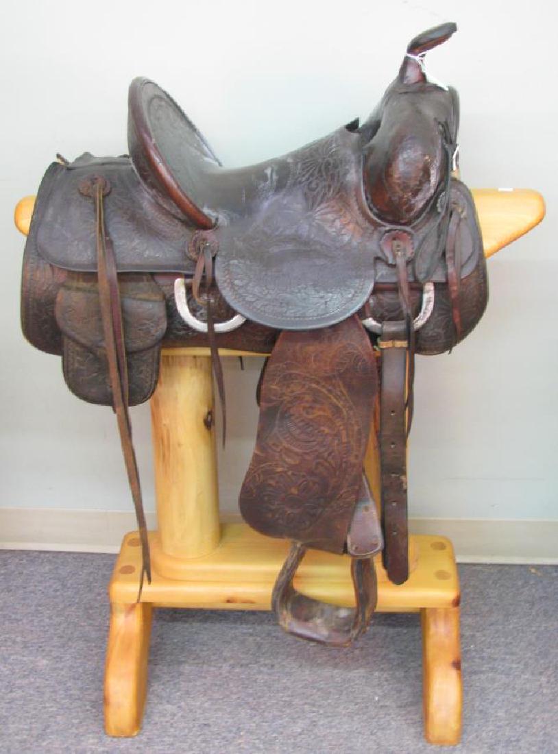 N Porter Embossed Western Antique Saddle (1 of 5)