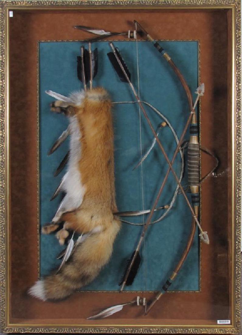 Framed Native American Bow, Arrows and Fox Quiver (1 of 2)