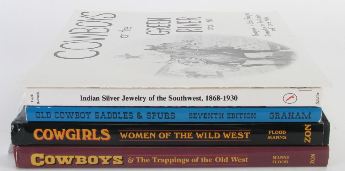 Group of Cowboy, Cowgirl and Indian Jewelry Books: Group of Cowboy, Cowgirl and Indian Jewelry Books, five total including: "Cowboys and the Trappings of the Old West", by William Manns and Elizabeth Clair Flood, hardcover, 224 pages; "Cowgirls, Women