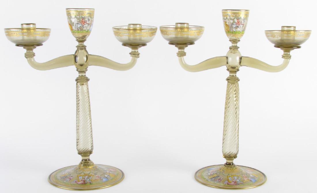 Pair of Venetian Hand Painted Glass Candlesticks (1 of 6)