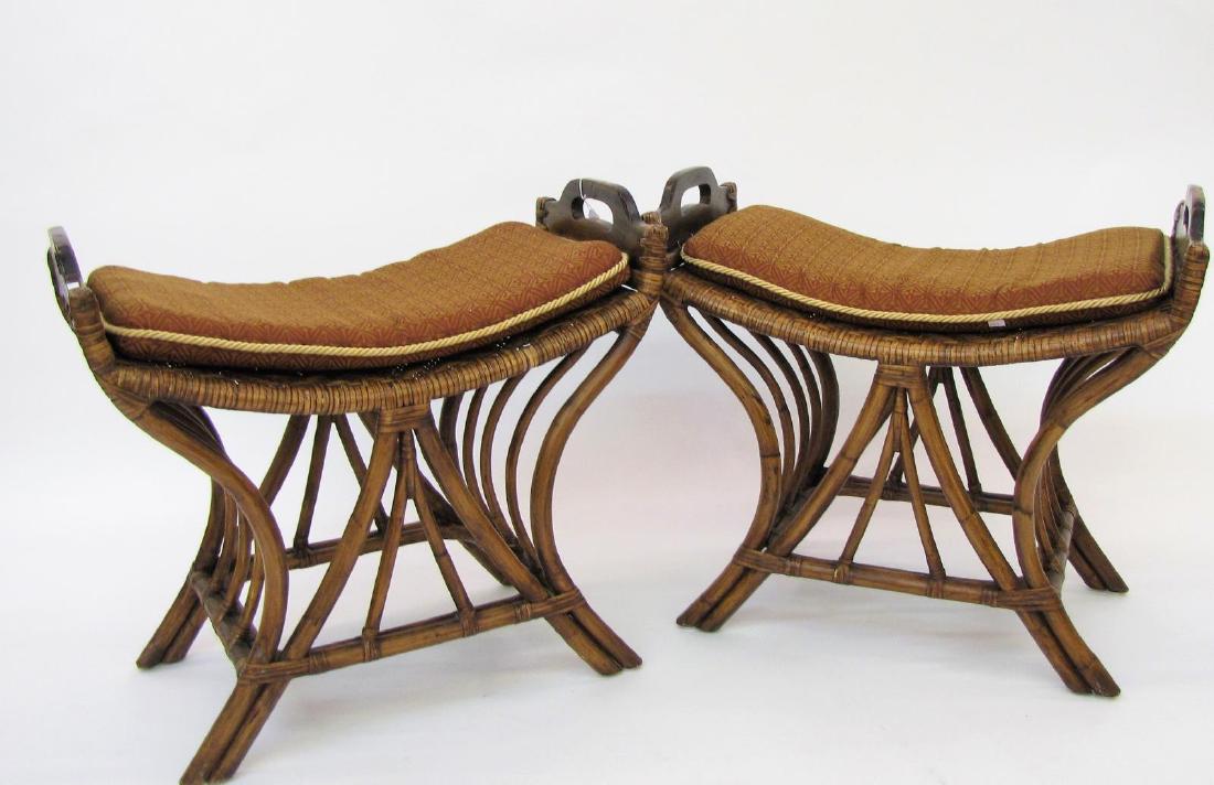 Palecek Pair of Rattan and Woven Benches (1 of 3)