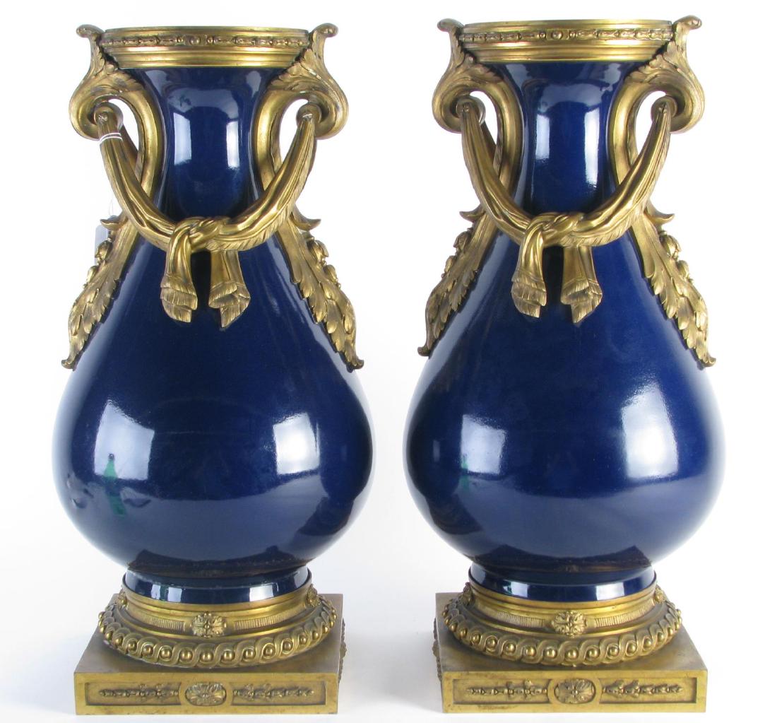 Pair of Cobalt Porcelain Brass Mounted Vases (1 of 4)