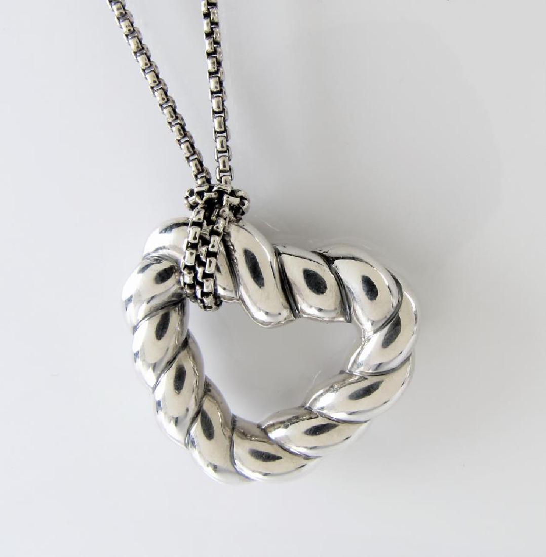 David Yurman Open Cable Heart Pendant, Chain: A David Yurman sterling silver 1" cable open heart pendant on a David Yurman, 24" sterling silver box chain