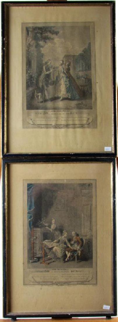 Pair of French Antique Prints: A pair of antique French prints, "La Promenade du Soir", and "L'Occupation", ca mid/late 19th century, size as framed 19x13.5