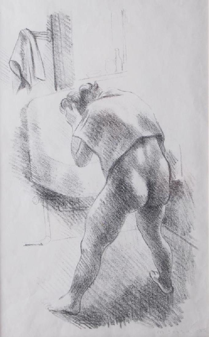 Framed Print, Moses Soyer, Figure study: Framed print by Moses Soyer (IN, 1899-1974), study of woman washing her hair in a sink, pencil signed and dated '35 lower right, size as framed 22x16